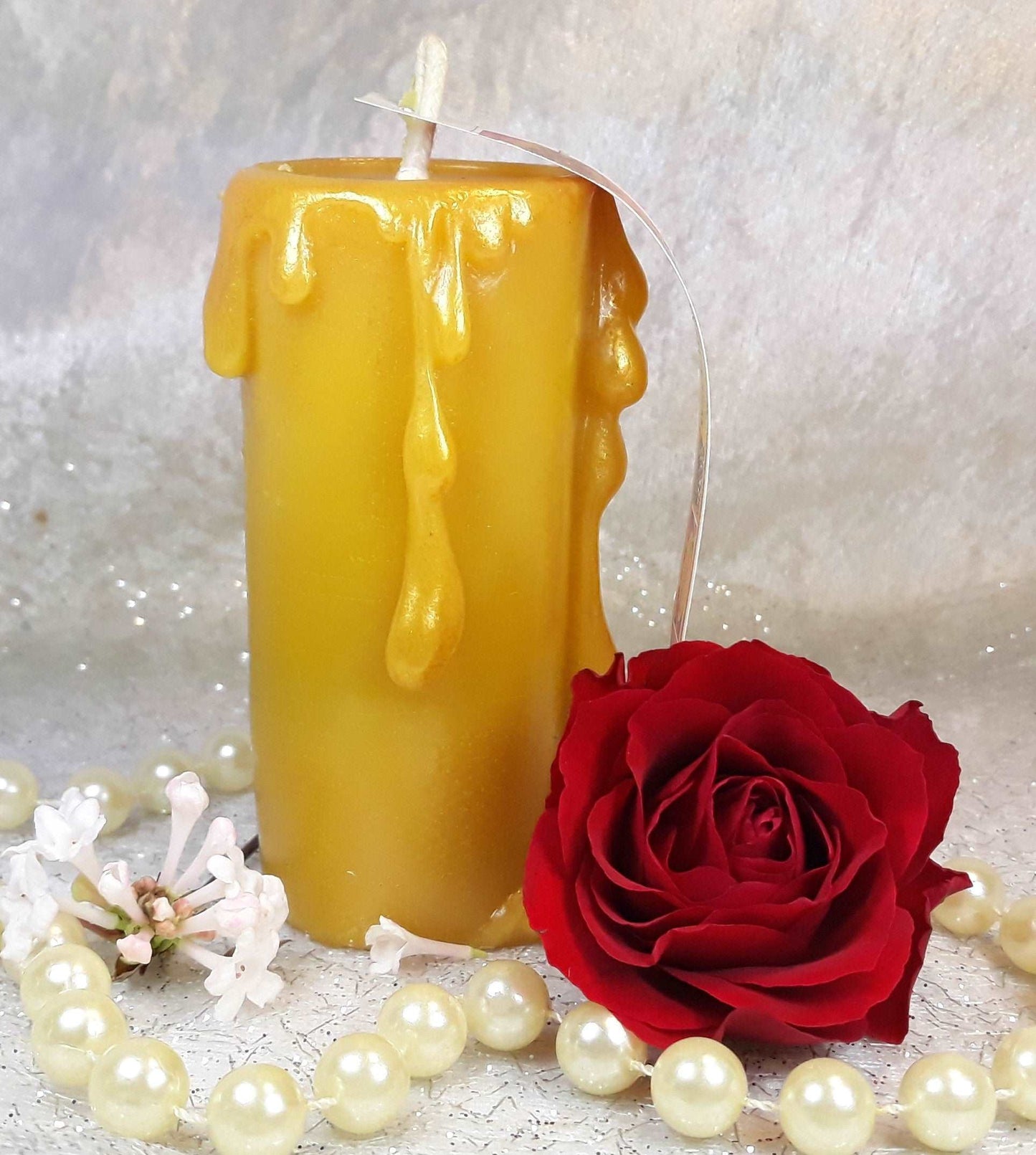 Bienenwachskerze Stumpen Jungfrau Maria, 4x9 cm - Berliner Spezialitäten