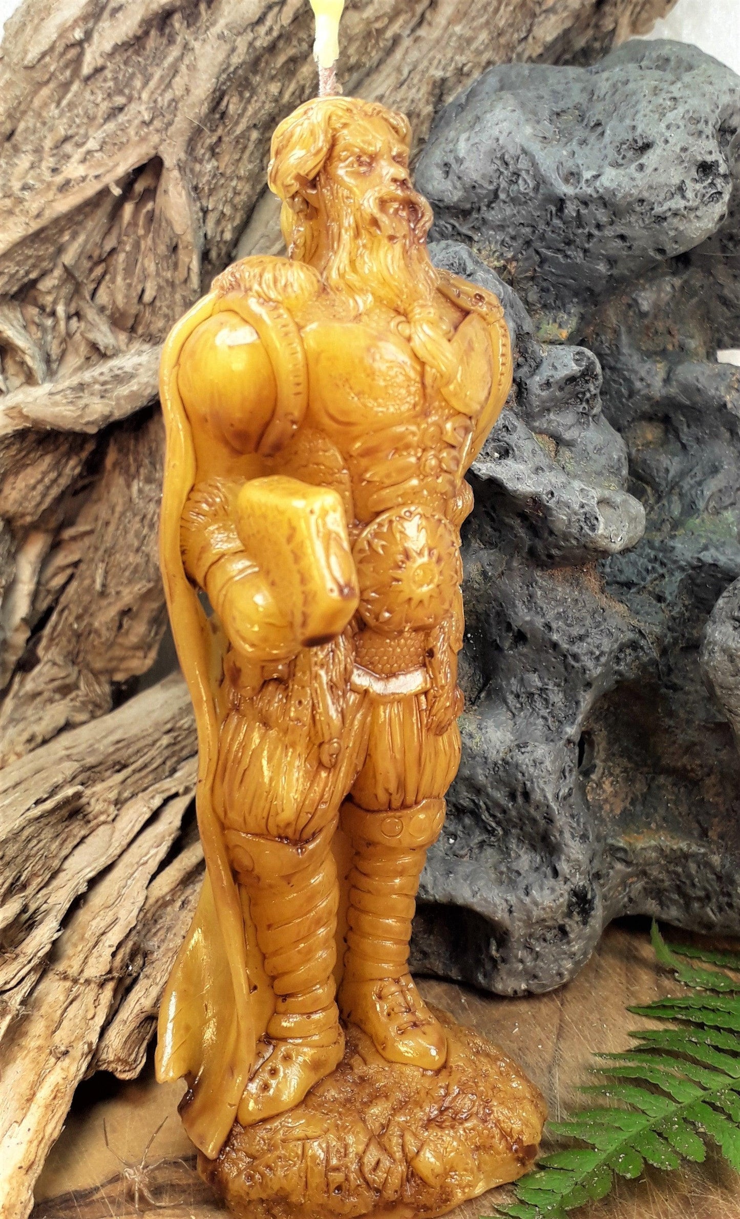 Kerze Thor, Donar m. Mjölnir, mit Thorshammer, Bienenwachs 5x12cm - Berliner Spezialitäten