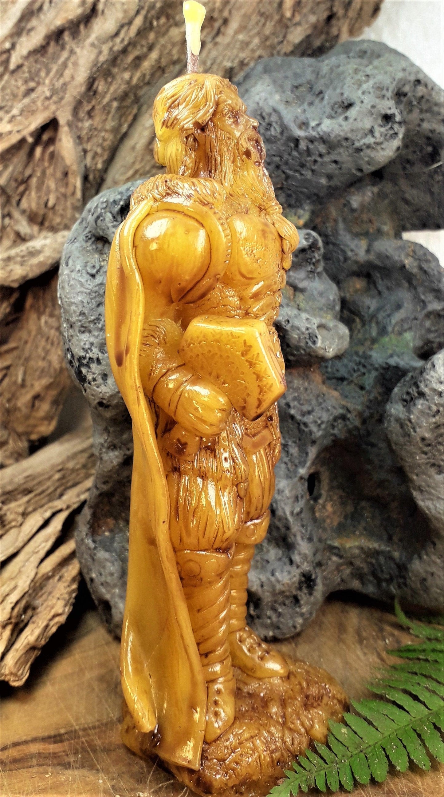 Kerze Thor, Donar m. Mjölnir, mit Thorshammer, Bienenwachs 5x12cm - Berliner Spezialitäten