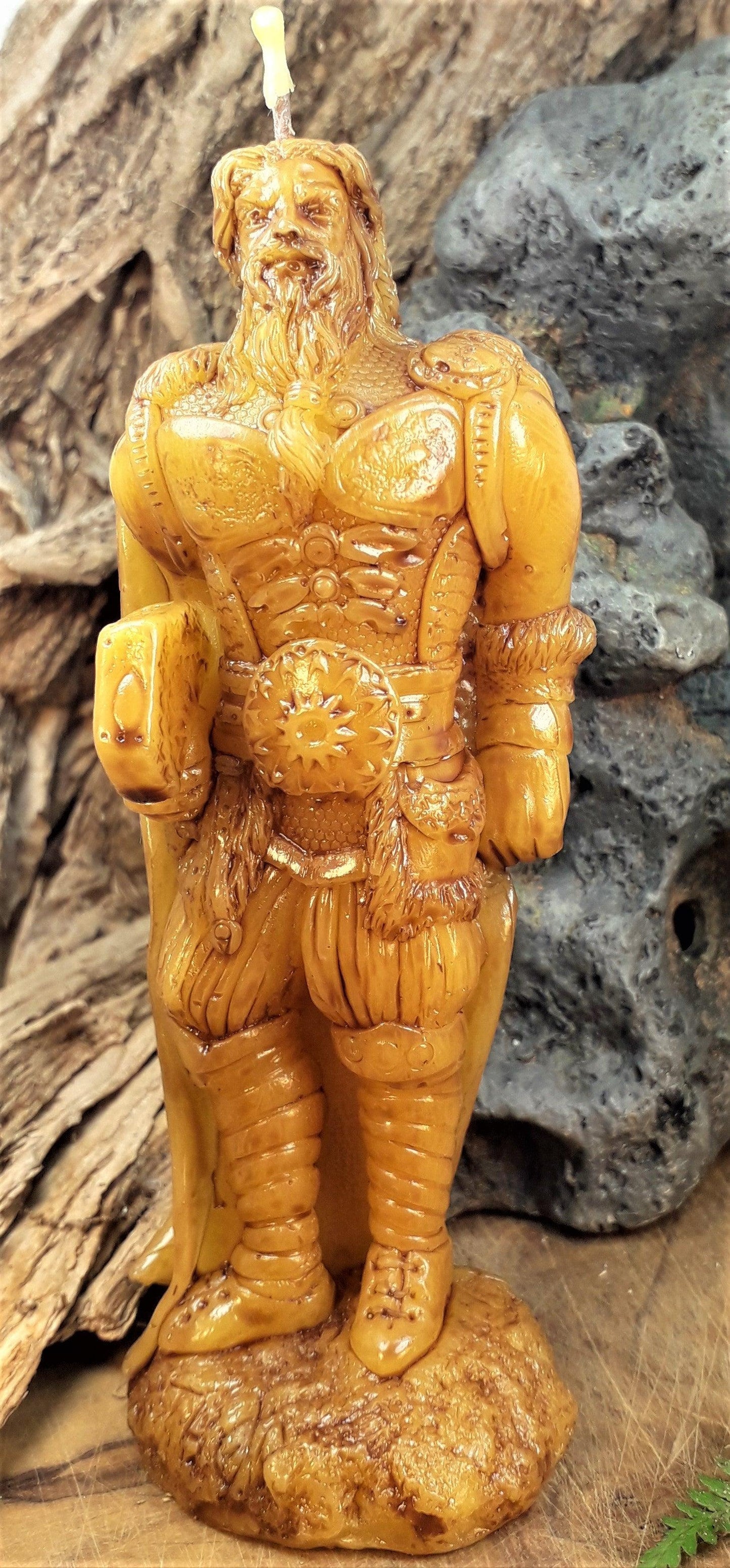 Kerze Thor, Donar m. Mjölnir, mit Thorshammer, Bienenwachs 5x12cm - Berliner Spezialitäten