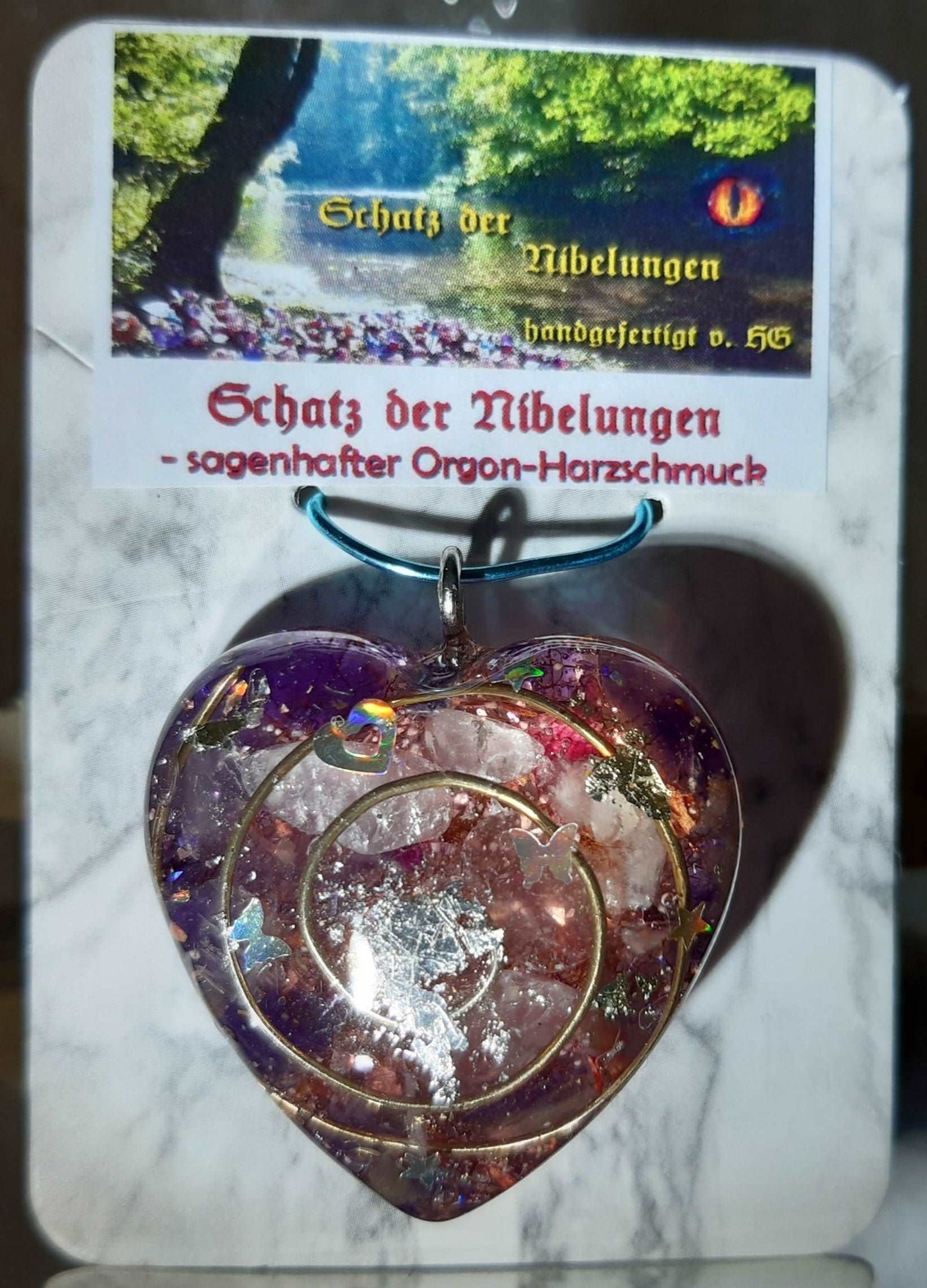 Anhänger "Großes Herz der Liebe" m Amethyst, Rosenquarz, Orgon-Energie-Schmuck
