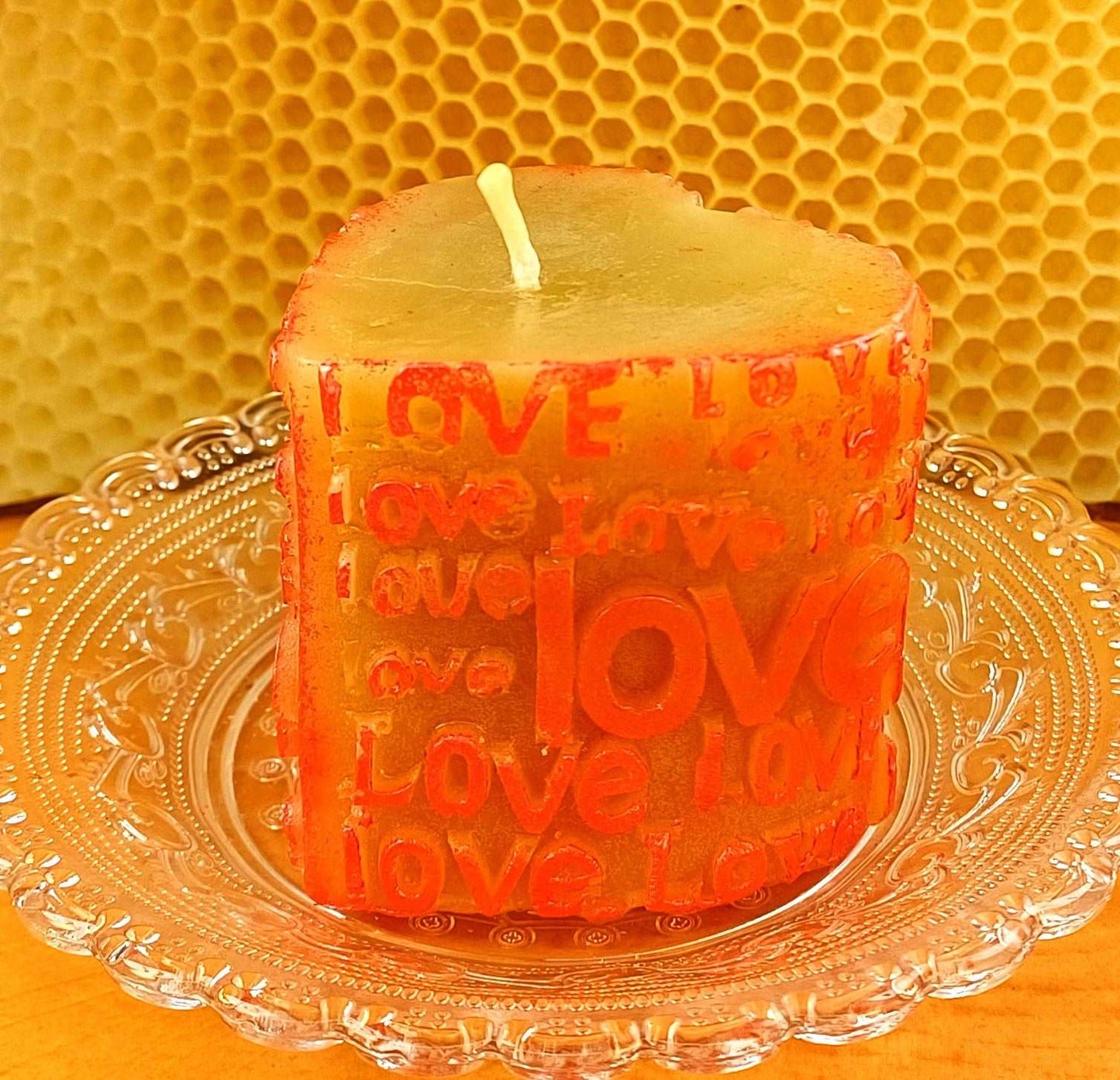 Bienenwachs-Kerze Herz-Stumpen "I love You"