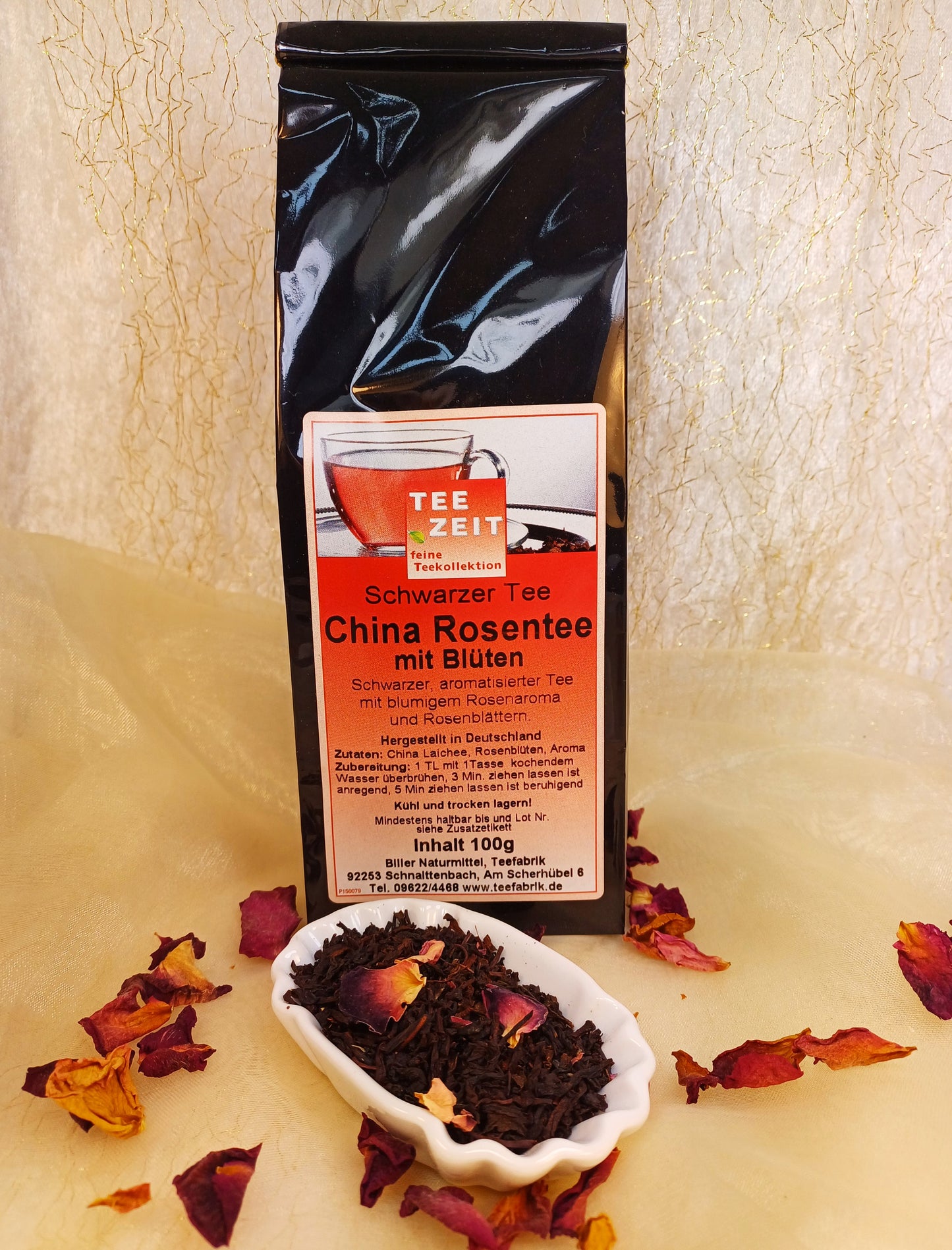 China Rosentee mit Blüten - Schwarzer Tee 100g