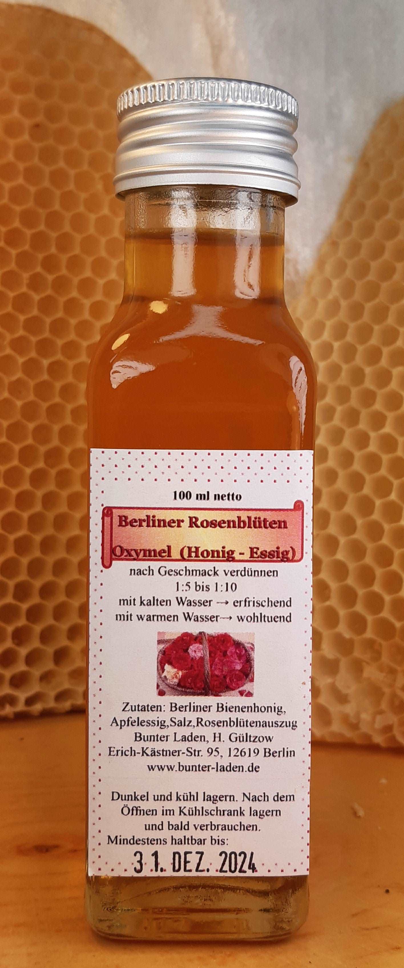 Rosenblüten Oxymel, Honig-Essig, Sauerhonig Berliner Spezialität, 100ml - Berliner Spezialitäten