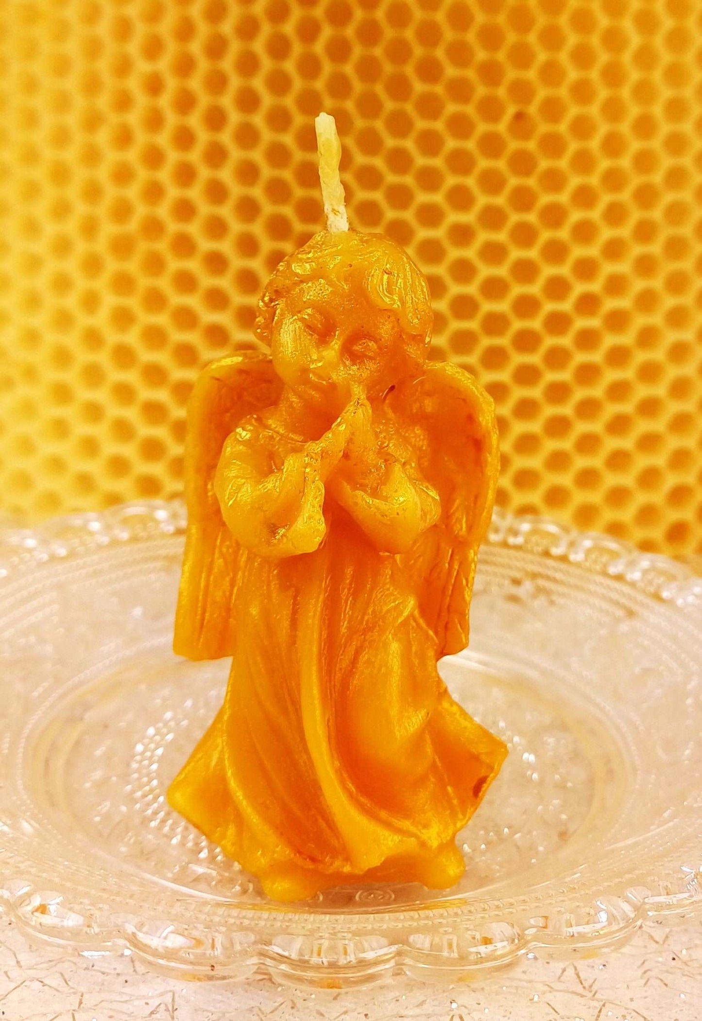 Bienenwachskerze kleiner goldener Engel, 3 x 7,5 cm - Berliner Spezialitäten
