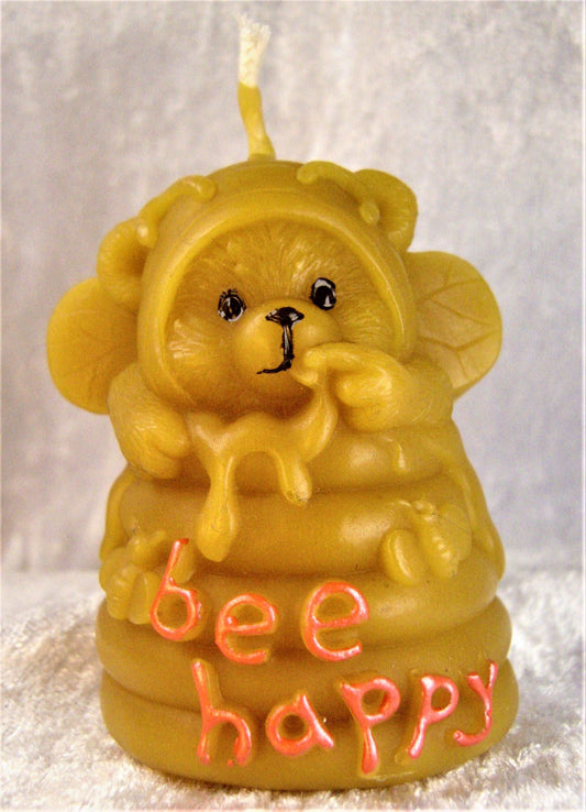 Bienenwachskerze Honigbär "Bee Happy", 6x7 cm - Berliner Spezialitäten