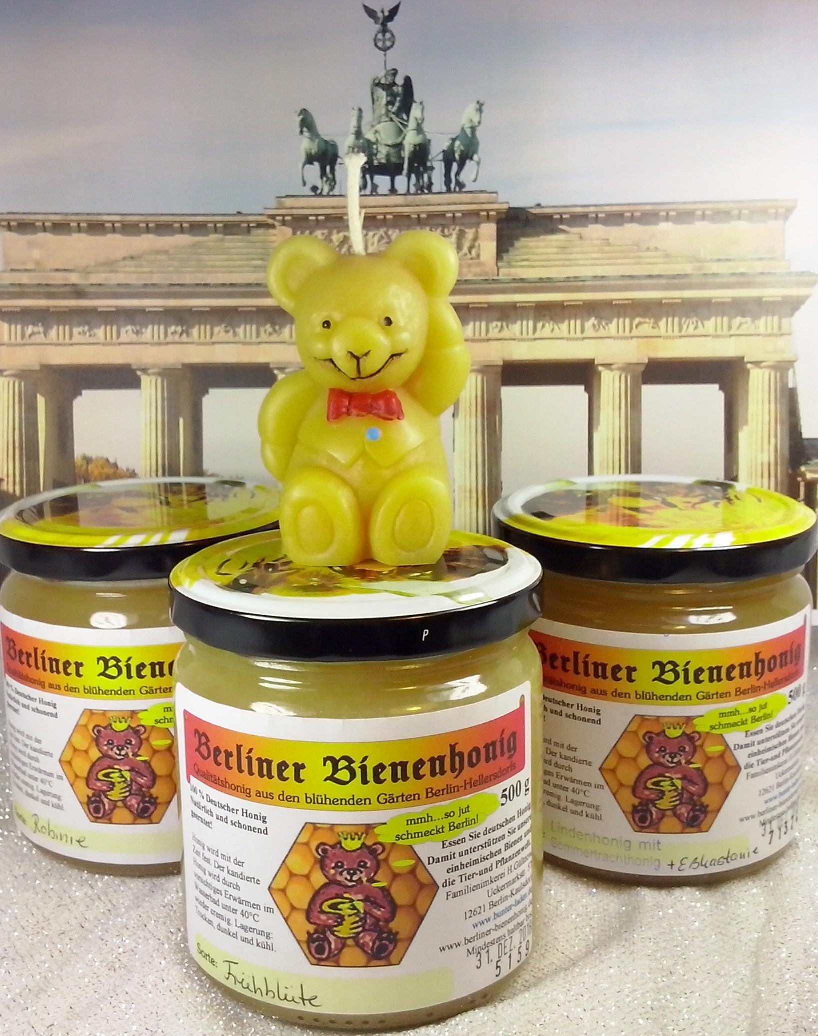 Honigtraum: 3 Arten Berliner Honig a 500g + Kerze Bär Berlin Souvenir - Berliner Spezialitäten